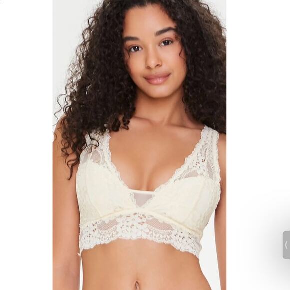 NEW Forever 21 Lace Lingerie Racerback Bralette in Banana Cream SIZE S - Picture 1 of 9